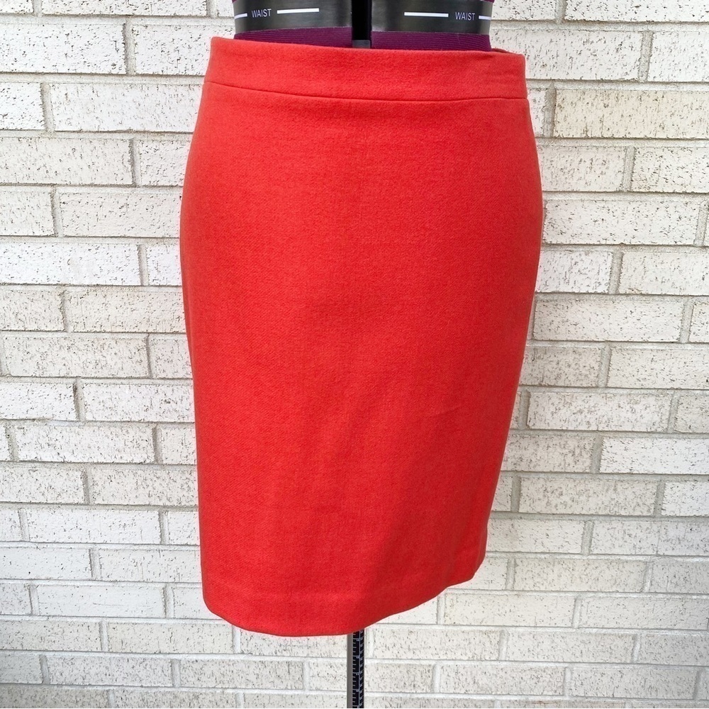 J. Crew The Pencil Skirt Vibrant Orange Wool Size 6